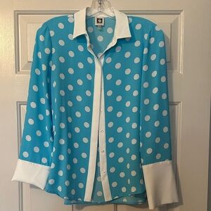Anne Klein Turquoise Polka Dot Blouse
